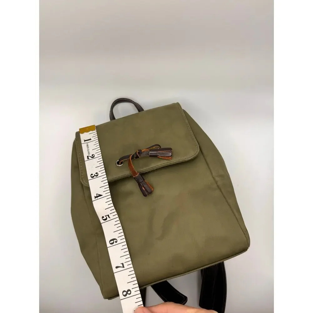 Vintage Ralph Lauren Green Nylon Women’s Backpack Leather Handles - Picture 12 of 13